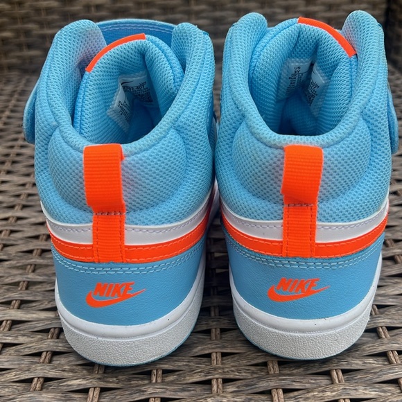 Nike Little Kid Court Borough Mid 2 Sneakers Neon Orange and Blue Boys Size 3 - Picture 4 of 10